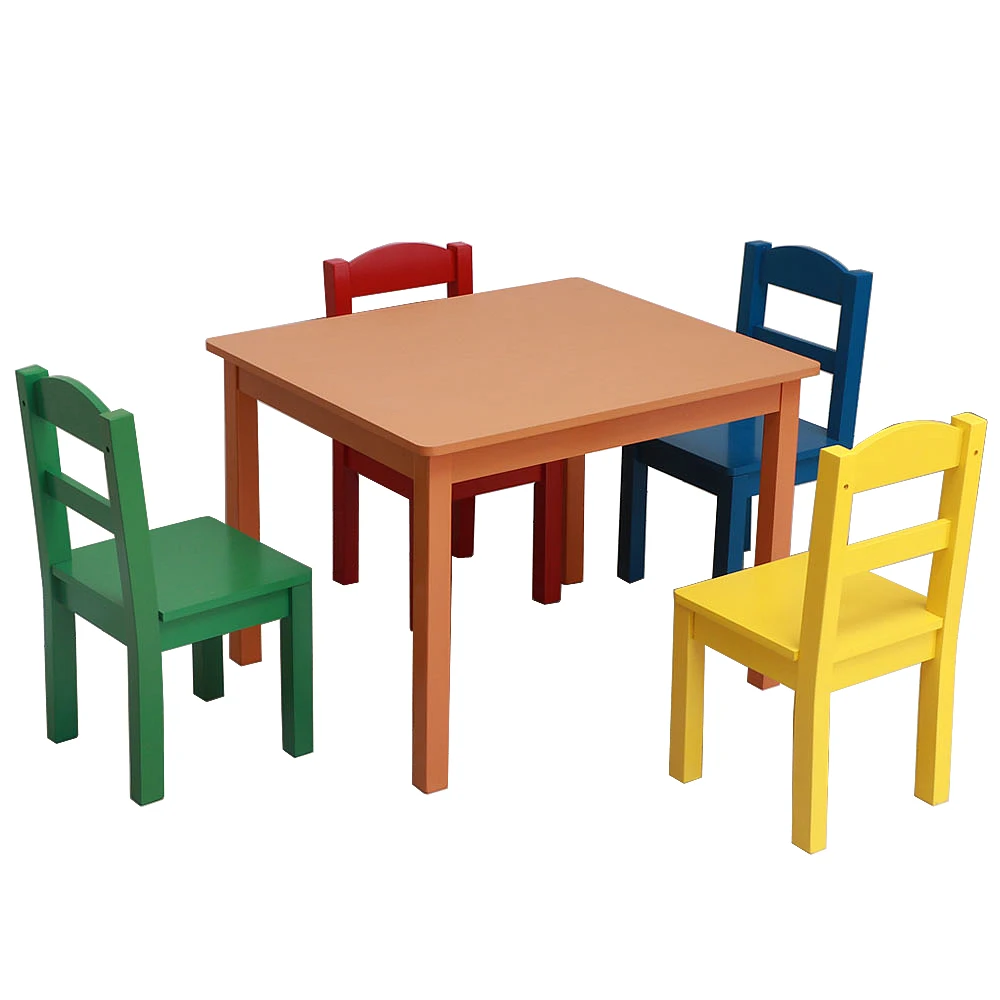 

Kids Wood Table & 4 Chairs Set Multi-color