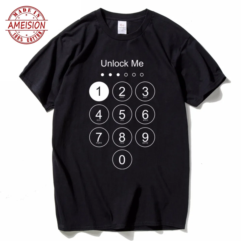 Unlock Me Funny T-shirt Mens Summer Short Tee shirt Black Geeks Casual Shirt Boys Novelty Men's Clothing Black T shirt