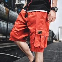 Мужские шорты Карго с карманами для бега, короткие брюки, лето, хип-хоп Уличная одежда, мужские повседневные мешковатые шорты черного и красного цвета, GM61