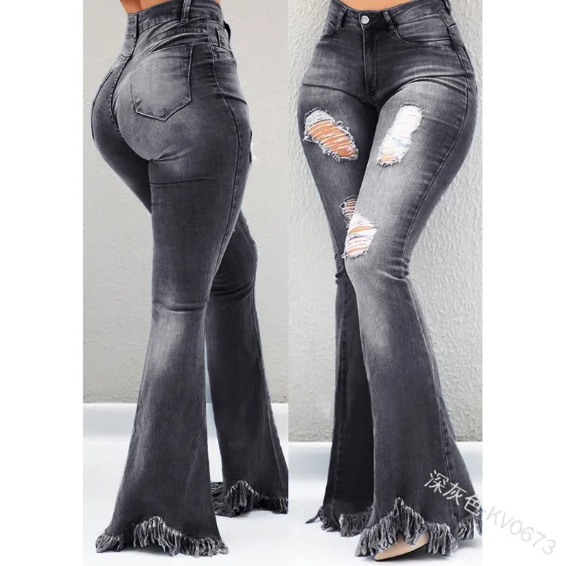 Fashion Loose High Waist Women Wide Leg Jeans Office Lady Solid Denim Jeans Bleached Ripped Pants