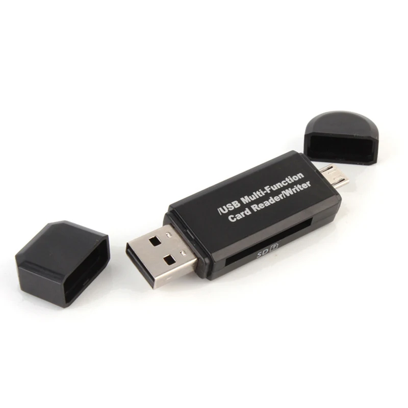 2 в 1 USB OTG кард-ридер высокоскоростной USB2.0 Универсальный TF/SD карта памяти OTG ридер для Android телефон компьютер USB интерфейс - Цвет: Черный