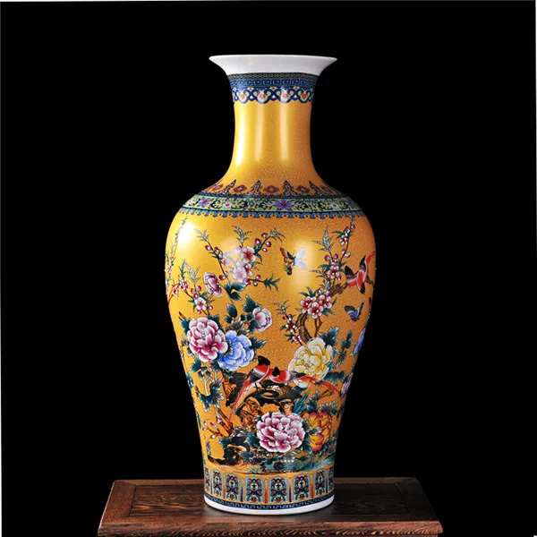 Роскошный античный фарфор Jingdezhen эмалированная Рыба хвост форма ваза классическое украшение большая китайская ваза древние дворцовые вазы - Цвет: golden peony vase