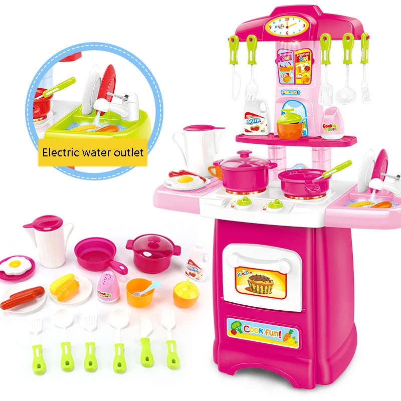 

Children's House Kitchen Lights Water Kitchen Set with Sound Cooking House Tableware Can Be Pumped