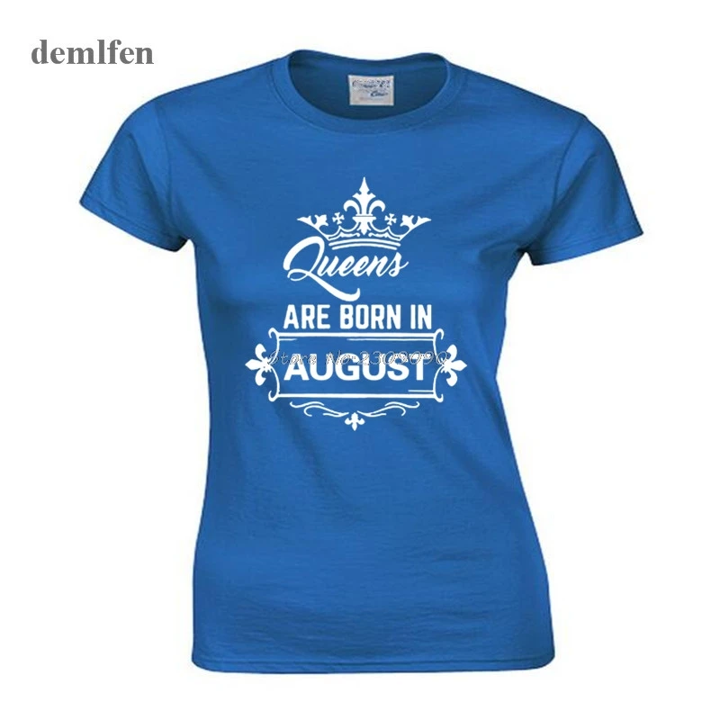 Футболка женская хлопковая с круглым вырезом и надписью Queen Are Born In August|top tees|queen
