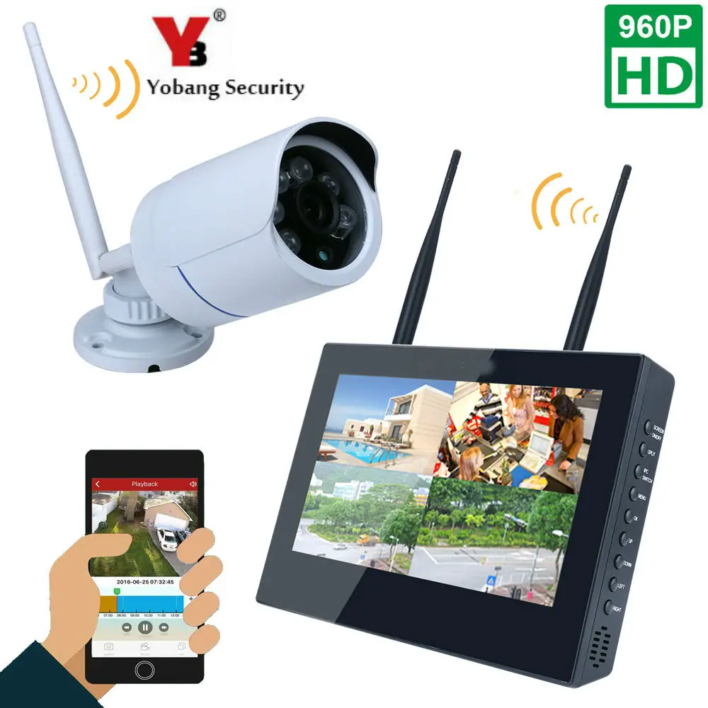 

YobangSecurity 10inch LCD Monitor 4CH 960P Wifi Wireless NVR Recorder Security With 960P 1.3MP Weatherproof outdoor Dome Cameras