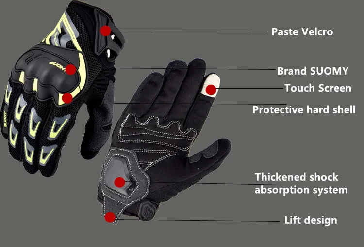 SUOMY летние дышащие мотоциклетные перчатки с сенсорным экраном Guantes мотоциклетные защитные перчатки для велоспорта гоночные перчатки на весь палец