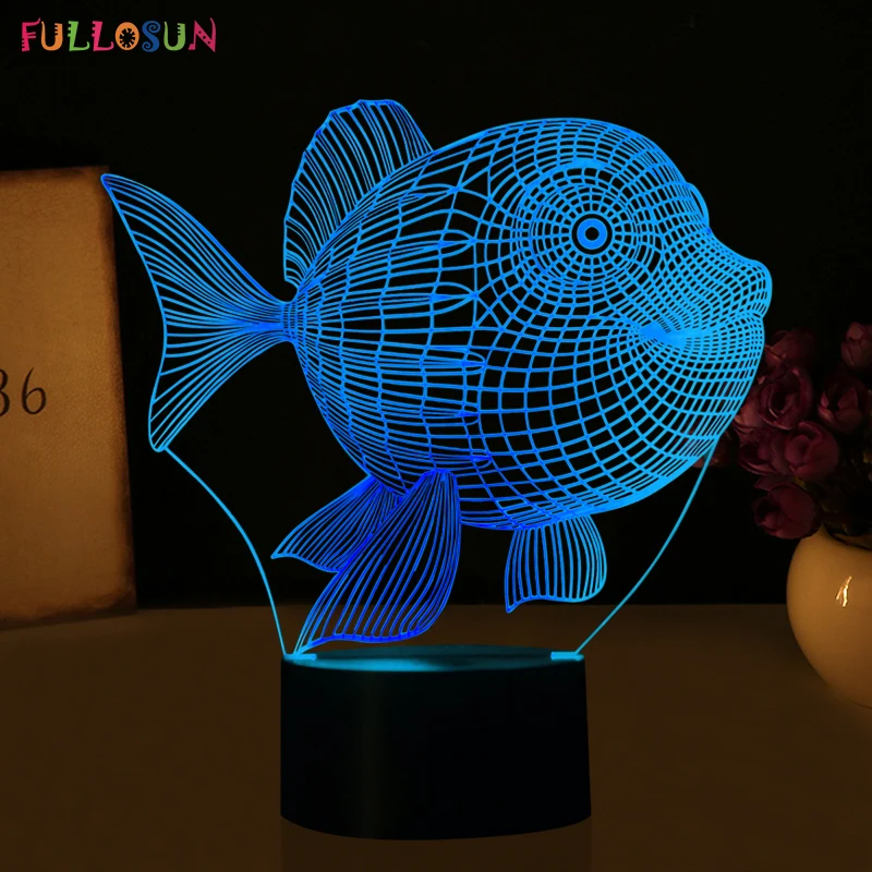 Прекрасная рыба 3D LED Иллюзия Ночник LED 3D Красочные огни LED USB украшения Ночные светильники