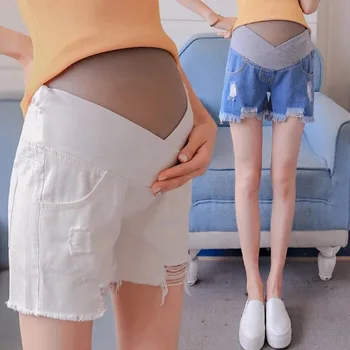 

Pregnant Woman Clothes Summer Low-waisted Jeans For Pregnant Women Pregnancy Shorts Broken Hole Leggings Maternity