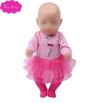 

43 cm baby dolls clothes Girl pink flamingo long sleeve suit + pants Dress accessories 18 inch American doll f727