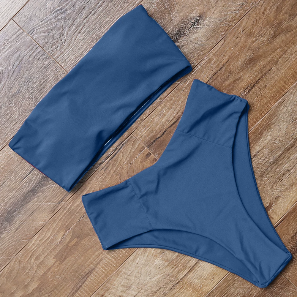 Billig MOSHENGQI Bandeau Top Badeanzug Push Up Bikini Set 2019 Sexy Mit Hoher Taille Feste Badeanzug Sommer Bademode Frauen Farbe Biquini