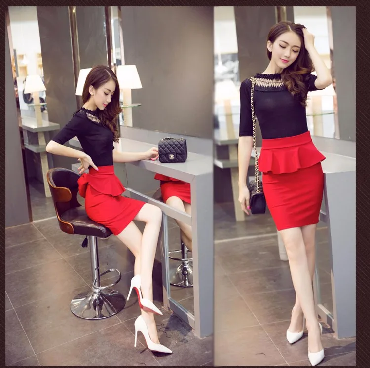 5XL больших размеров Женщины Карандаш Юбки Мода рябить женщины офисные юбки короткие работы юбки черный красный