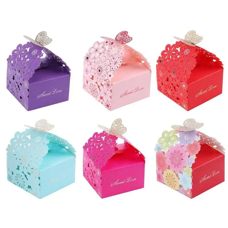 

10pcs/set Hollow Paper Laser Flower Wedding Candy Box Sweet Butterfly Gift Packing Party Box Decorations Supplies