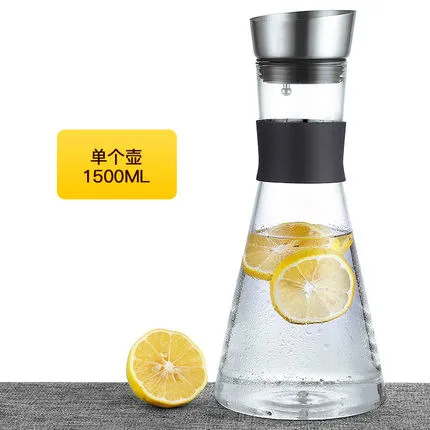 1500ml HoHome водная чашка термостойкая прозрачная большая емкость стеклянная бутылка холодной воды, пропитанная лимоном Взрывозащищенная LM5031024py - Цвет: 1500ml