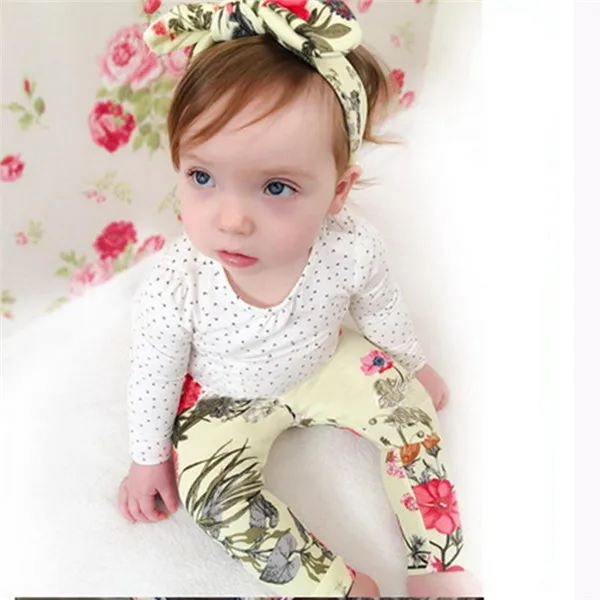 

2017 Infant Baby's Clothing Set Cotton Boys Girls Long-Sleeve T-Shirt+Floral Pants+Headband 3pcs in 1 Kids Suit Newborn Set