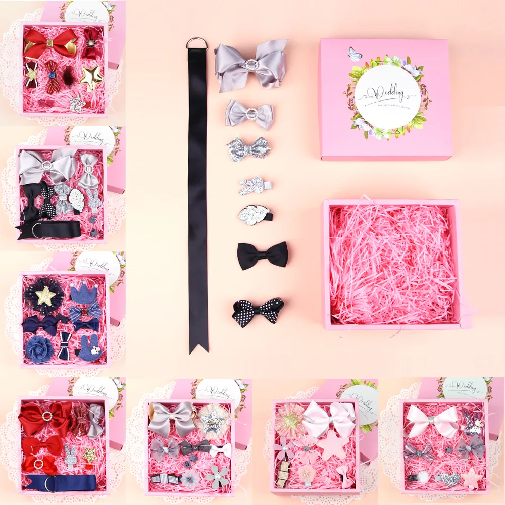 

9pcs/set Multi-style Ribbon Bow Flower Hairpins Barrettes baby hair Accessories Cute Baby Girls Hair Clip tiaras with gift boxes