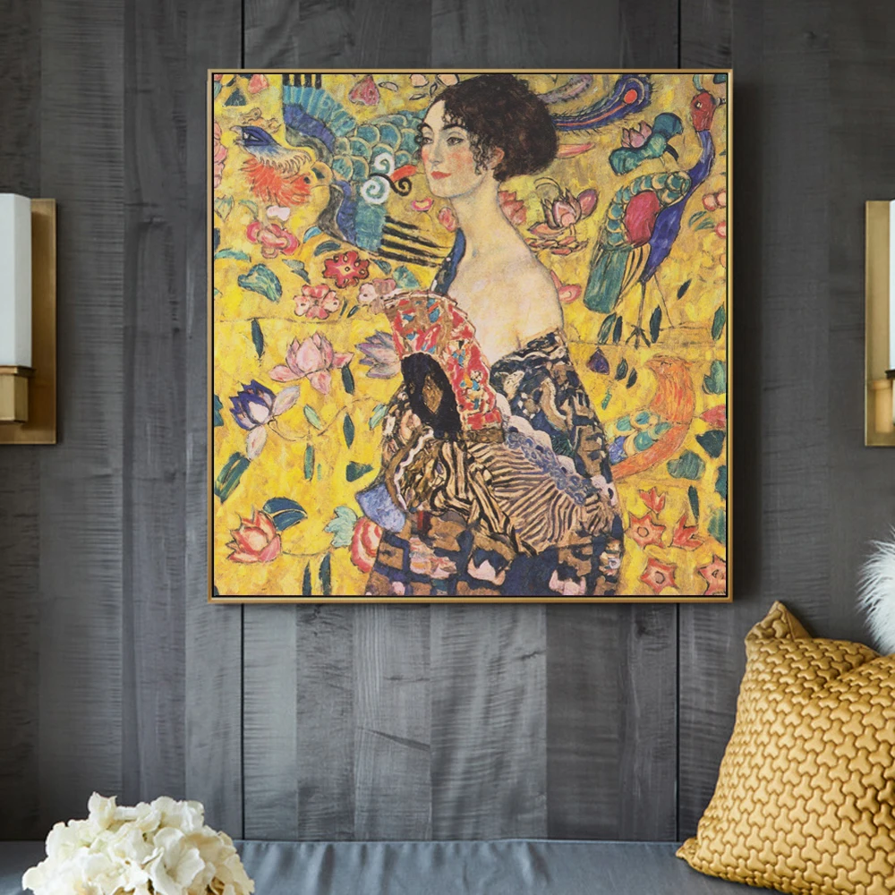 Gustav Klimt Paintings On The Wall Reproduction Portrait Of Adele Bloch Golden Wall Art Canvas Cuadros Pictures For Living Room