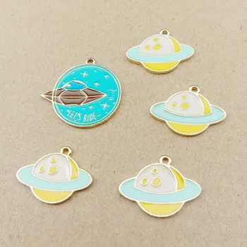 

50pcs/lot Jewelry Accessories Satellite UFO Cosmic Pendant Accessories Earrings Necklace Bracelet Ornament diy Enamel Charms