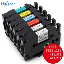 Unistar 6 шт. TZ лента 6 мм этикетки Ленты Совместимость для Brother P-сенсорный принтер TZ111 TZ211 TZ411 TZ511 TZ611 TZ711 принтер этикеток