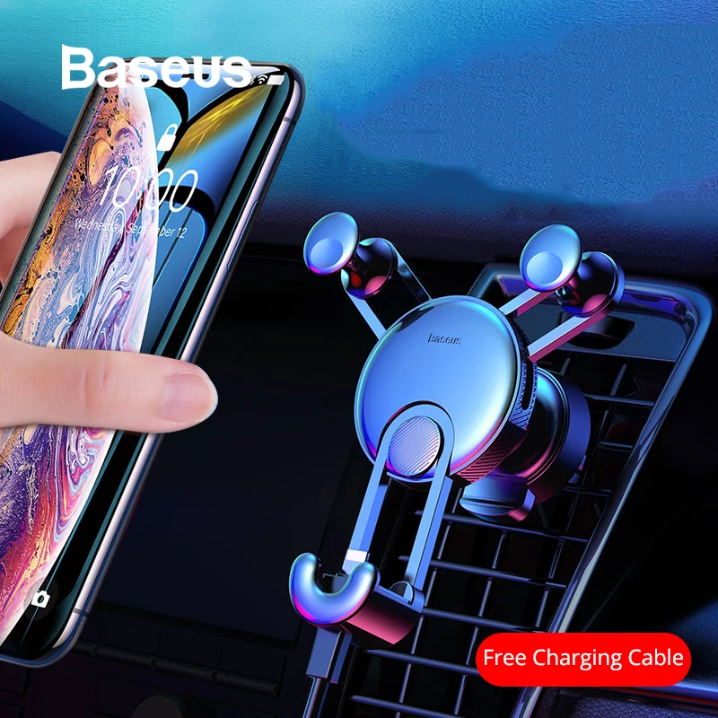 

Baseus Car Phone Holder Gravity Air Vent Mount Mobile Phone Holder Stand for iPhone USB C Cable for Xiaomi Mi9 Charging Bracket