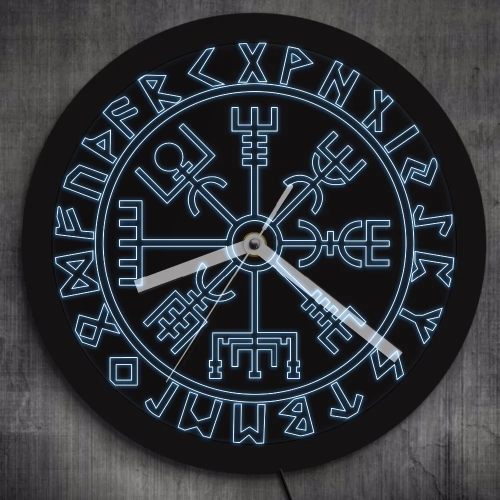 Vegvisir компас настенные часы Викинги символ руны светодиодный неоновые часы Викинги скандинавские современные настенные часы светодиодный настенные часы с подсветкой