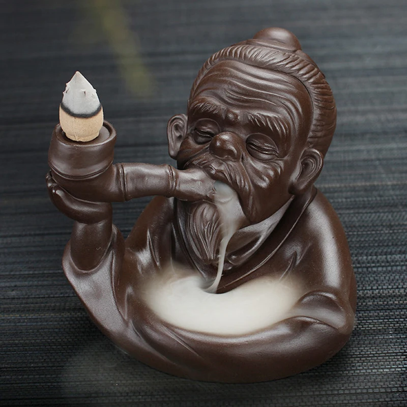 

The Old Man Backflow Incense Burner Multifunction Room Decoration Ashtray Living Room Ceramic Cone Cense Base Desktop Ornaments