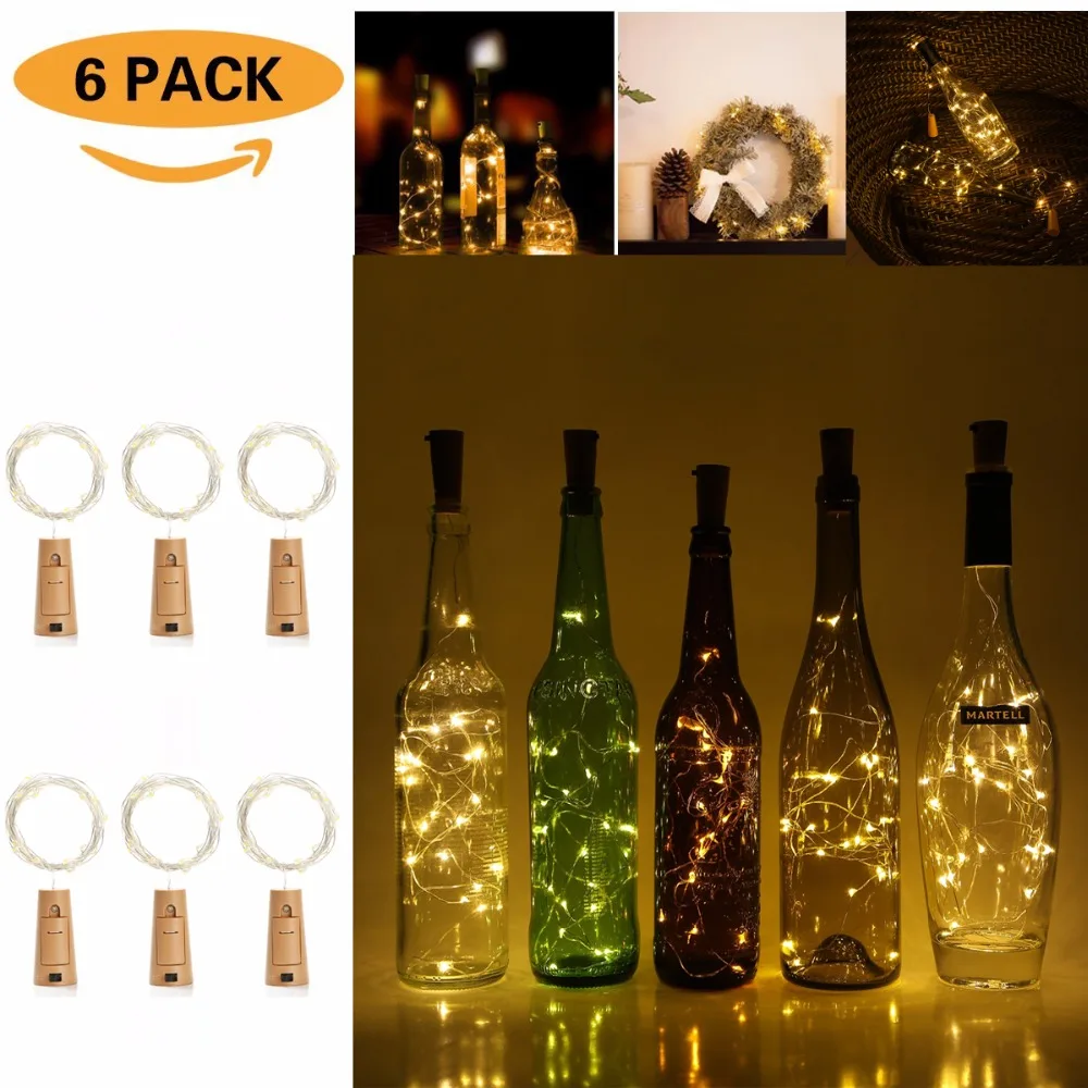 Buy Wine Bottle Cork Lights 6 Packs 2m/7.2ft Copper