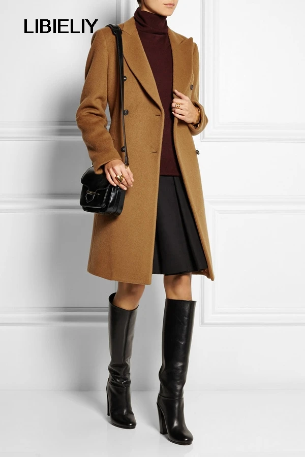 

Manteau Femme Pop New Stylish Nice Notched Lapel Simple Career Long Coat Women Brown Overcoat Winter Warm Casacos Femininos