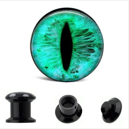 

wholesales Screwed Black Acrylic Snake Eye Logo Ear Gauge Plug And Tunnel Stretcher Expander 4mm-16mm Screw Fit Plug