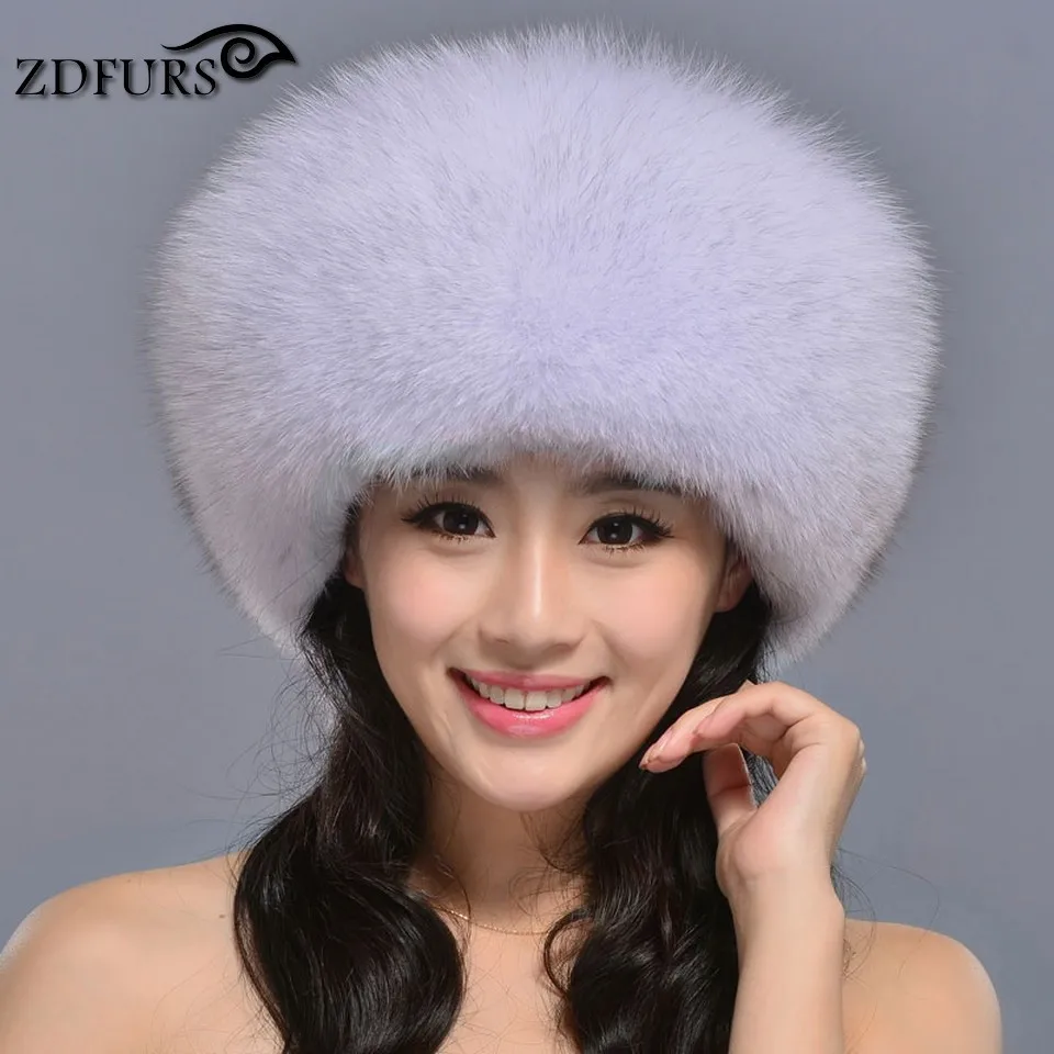 ZDFURS* Лидер продаж, шапка принцессы из меха русской лисы, шапка из натурального Лисьего меха, женская зимняя теплая шапка, кожаный головной убор, Монгольская шапка, ZDH-161010 - Цвет: blue fox
