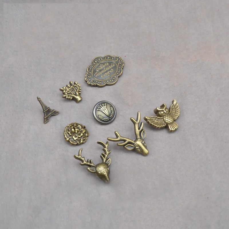 

2 pcs DIY handmade leather cowhide metal accessories animal flower bronze four-button buckle fit for 633 tool