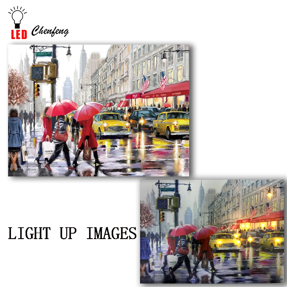 Billig Beleuchtete leinwand drucken Shopping Street Romantische Paris Eiffe Turm Schöne Ansicht von Frankreich Führte malerei Weihnachten Leinwand Wand Kunst