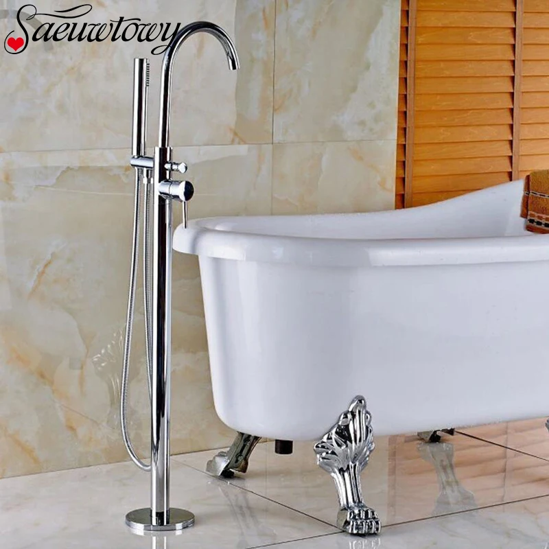 Chrome Plate Bathtub Faucet One Handles Floor Standing Shower Tub Mixer Faucet Hot&Cold Water