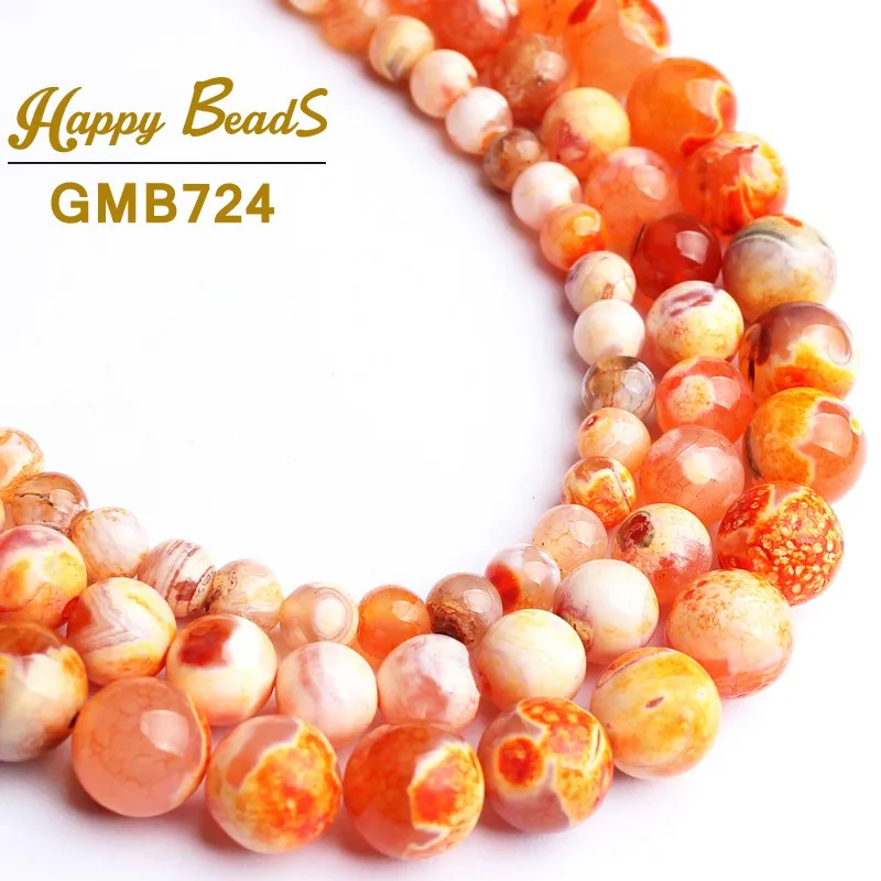 

Natural Stone Orange Fire Dragon Agates Onyx Beads Round Loose Bead For Jewelry Making DIY Handmade Bracelet 15''Strand 6/8/10mm