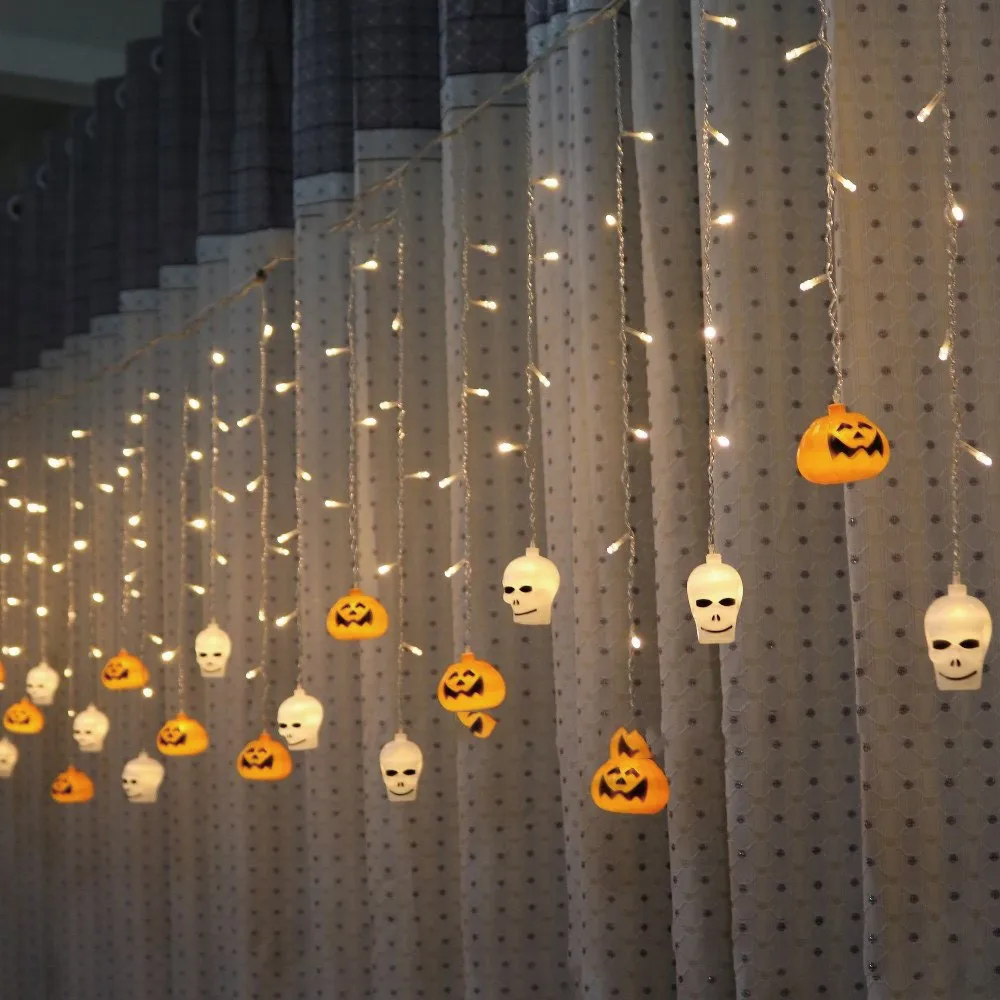 

3.5M Hallowen Window Curtain Pumpkin Ghost Head String Icicle String LED Lights