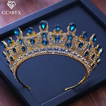 

CC big tiaras and crowns luxury pageant engagement wedding hair accessories for bride jewelry vintage water drop full cz XY228