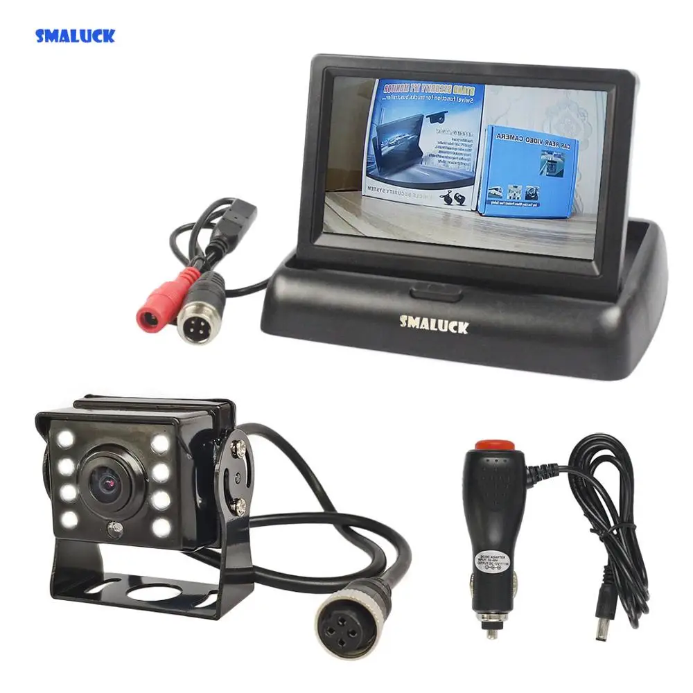 

SMALUCK 4.3" Reverse Rear View Car Monitor Waterproof CCD LED Night Vision Backup Camera for Bus Truck Camera free Car Charger