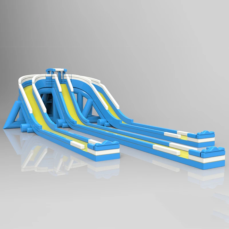 Blue inflatable multi-channel slide