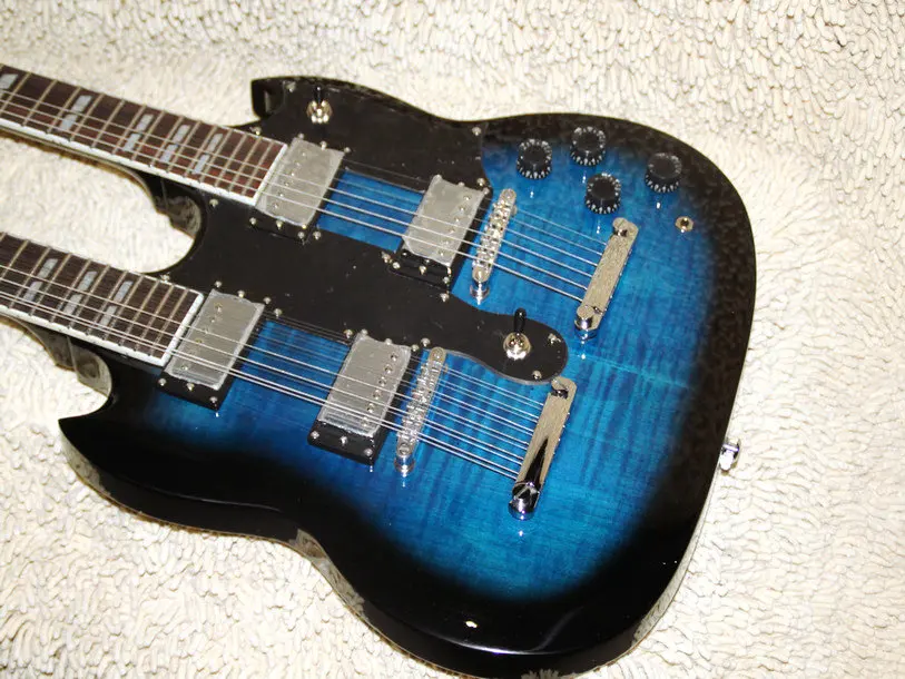 Custom Blue 6/12 strings Double Neck Electric Guitar 1275 custom shop