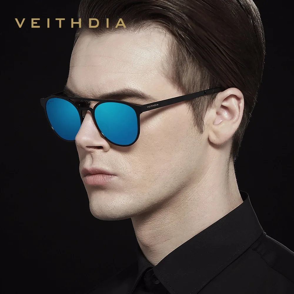 VEITHDIA мужские солнцезащитные очки из нержавеющей стали поляризованные круглые Винтажные Солнцезащитные очки мужские очки Аксессуары мужские Oculos de grau V3900