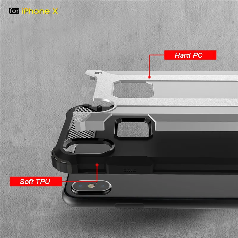 HereCaseStrong Hybrid Tough Shockproof Armor Phone Back Case for iPhone X 8 8 Plus Hard Rugged Impact Phone Protective Cover Funda (4)