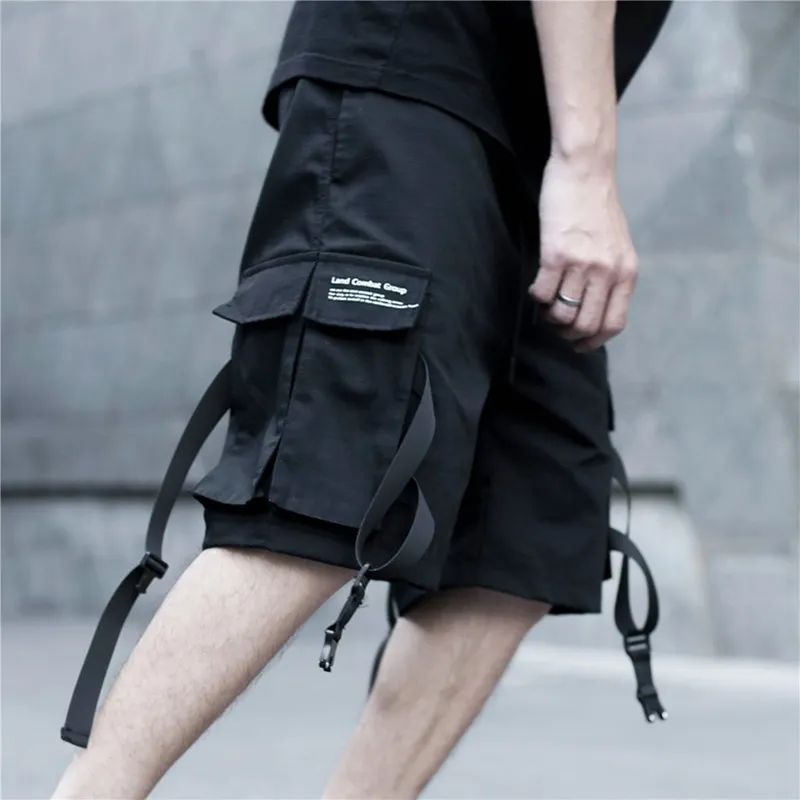Summer Cargo Shorts Men Cotton Streetwear Black Casual Men's Shorts Reflective Ribbons Bermuda Short Pants Men шорты мужские Summer Cargo Shorts Men Cotton Streetwear Black Casual Men's Shorts Reflective Ribbons Bermuda Short Pants Men шорты мужские