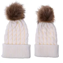 Модные женские шапки, теплая шапочка, плотная шапка s для девочек и мальчиков, зимняя шапка, одноцветная шапка для родителей и детей с помпоном, шапка Femme, детская