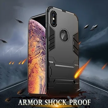 

500PCS Shockproof Armor Phone Case For iPhone XR X XS Max 8 7 Plus 6 6S Silicone Holder Case Luxury Stand Matte Protective Cover