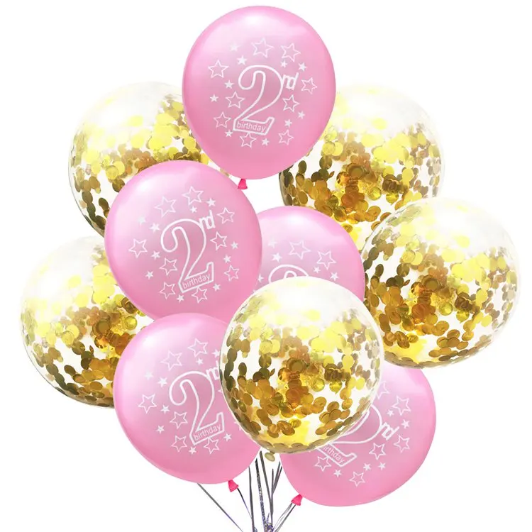 Шары LAPHIL на 2-й день рождения, 10 шт., голубые, розовые латексные конфетти-шары, для мальчиков и девочек, на 2-й день рождения, украшения для детей 2 лет - Цвет: 1