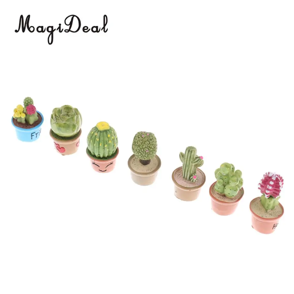 1:12 Scale Micro Landscape Dollhouse Miniature 7 Pots Succulent Green Plants Garden Decoration for Dolls House Desk Yard Accs