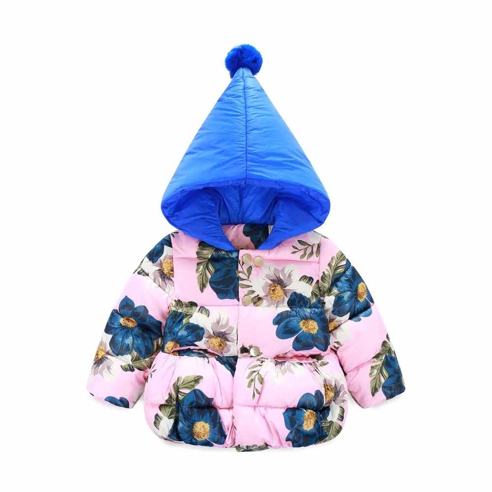 

weiqinniya Girls Down Parkas Jackets Winter Jacket For Girl Fashion Children Floral Parka For Girl 2018 Kid Print Hooded Jackets