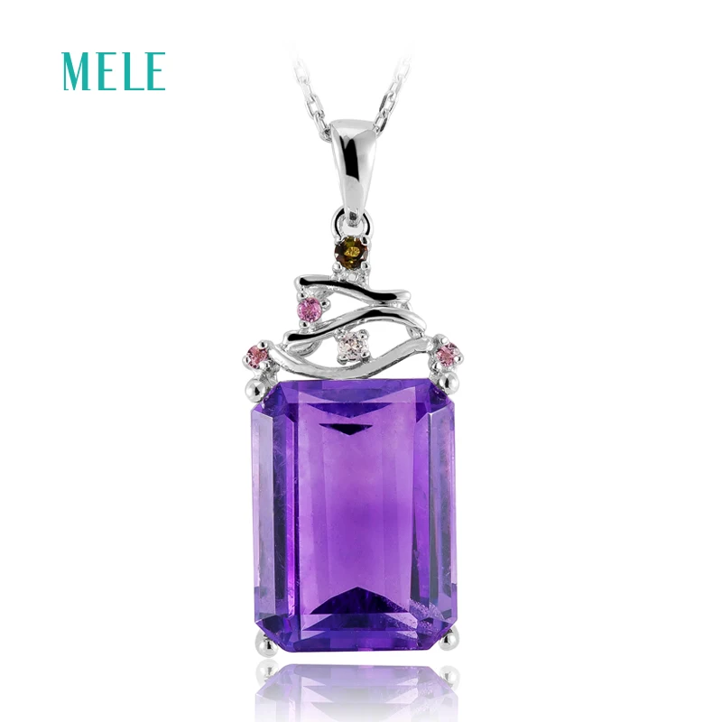 

MELE Natural amethyst silver pendant, 12mm*16mm, Africa amethyst, deep color and inclusion inside, big and fashion design