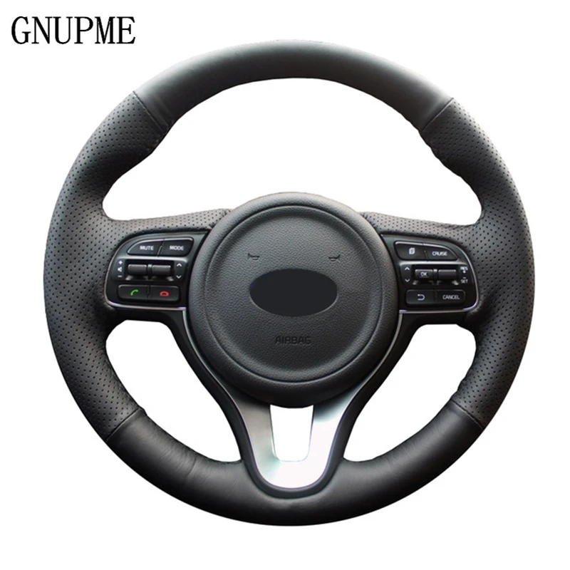 GNUPME Black Hand stitched Soft Artificial Leather Car Steering Wheel