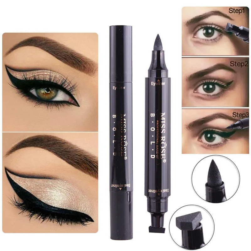 

Miss Rose Charming Cat Eye Winged Eyeliner Sexy Eye Cosmetic Seal Stamp Wing Double Head Waterproof Eyeliner Pen Makeup Tools