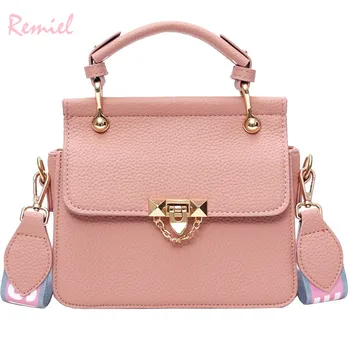 

Fashion New Handbags 2018 Quality PU Leather Women bag Letter Wide Shoulder Strap Big Tote bag Chain Lock Shoulder Messenger Bag